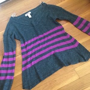 Dark grey and purple striped v neck sweater